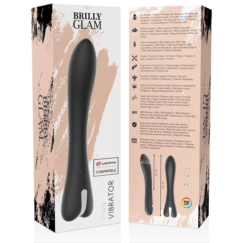 Vibrador Ryan Ponto G/P em Silicone com 10 Vibrações, Recarregável e Resistente à Água - BRILLY GLAM