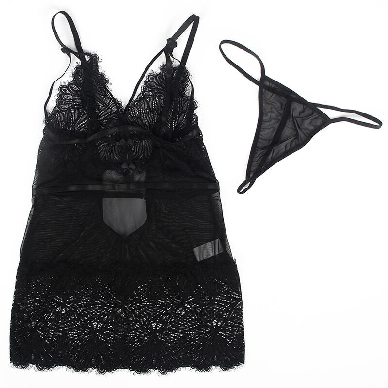 Babydoll com alsas ajustáveis de renda preta - SUBBLIME