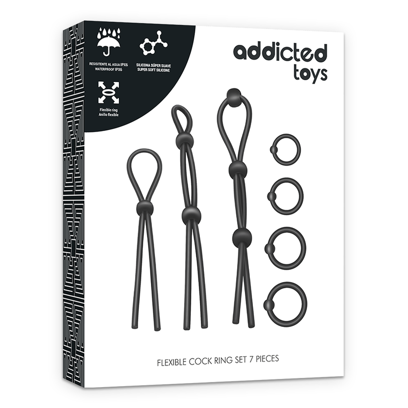 Kit de anéis flexíveis de silicone para pénis ADDICTED TOYS - 7 anéis - sentimentosocultos