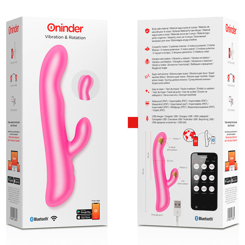 Vibrador ONINDER - OSLO com vibração e rotação - ROSA - APP Gratuita - sentimentosocultos