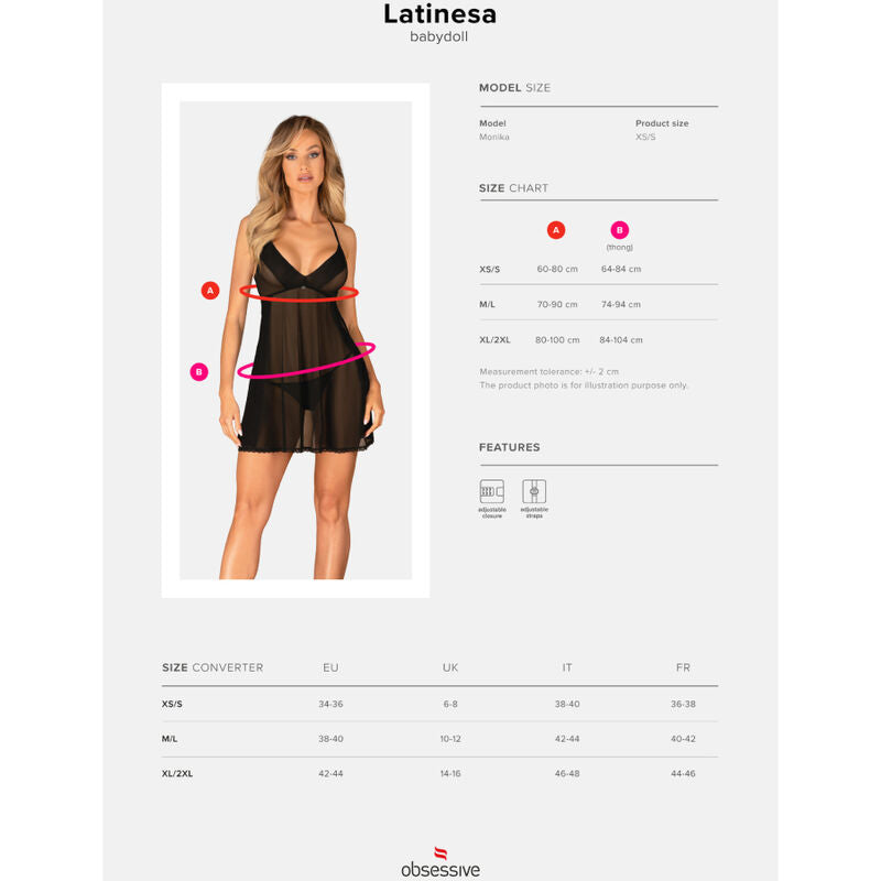 Babydoll e tanga Latinesa - OBSESSIVE -Preto