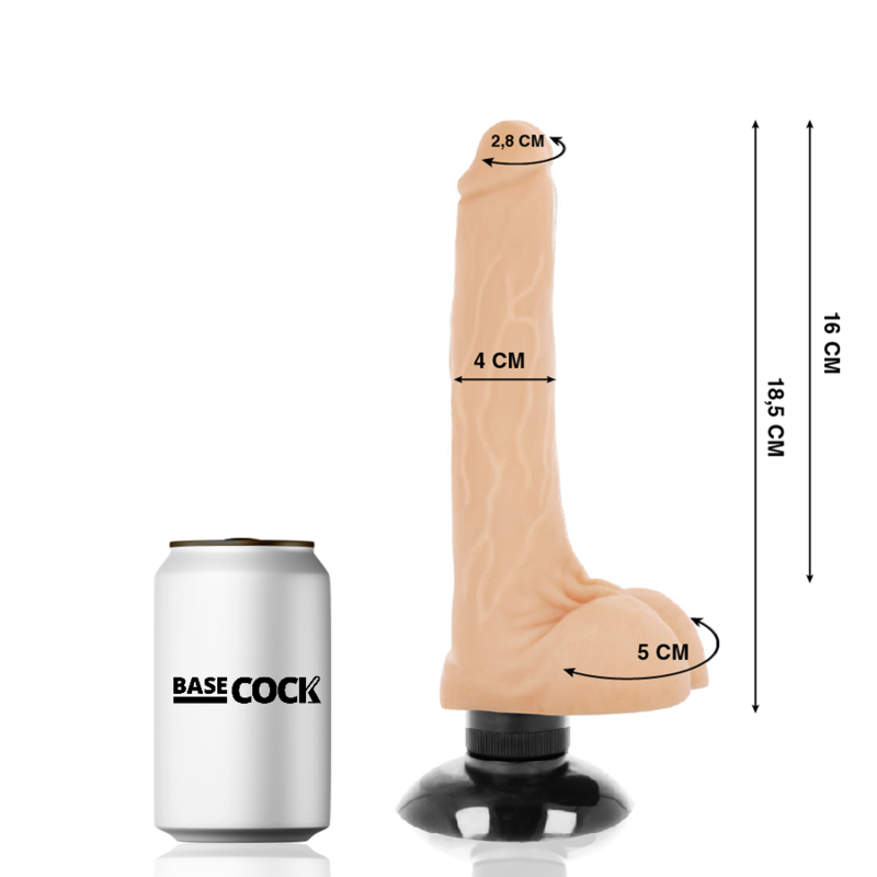 Vibrador Realista BASECOCK 2 em 1 com Ventosa – 18,5 cm Natural