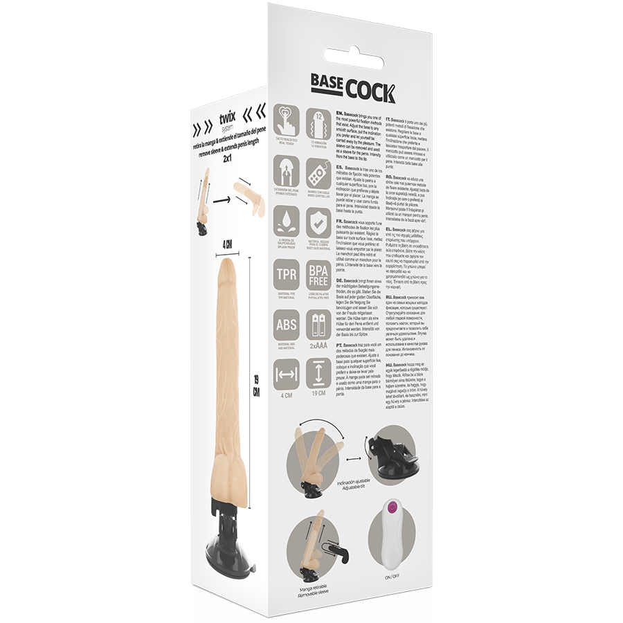 Vibrador realista com controlo remoto BASECOCK 19 cm - Carne - sentimentosocultos
