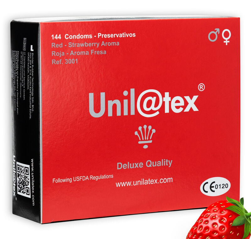 Preservativos de Morango/Vermelho UNILATEX 144 unidades - sentimentosocultos